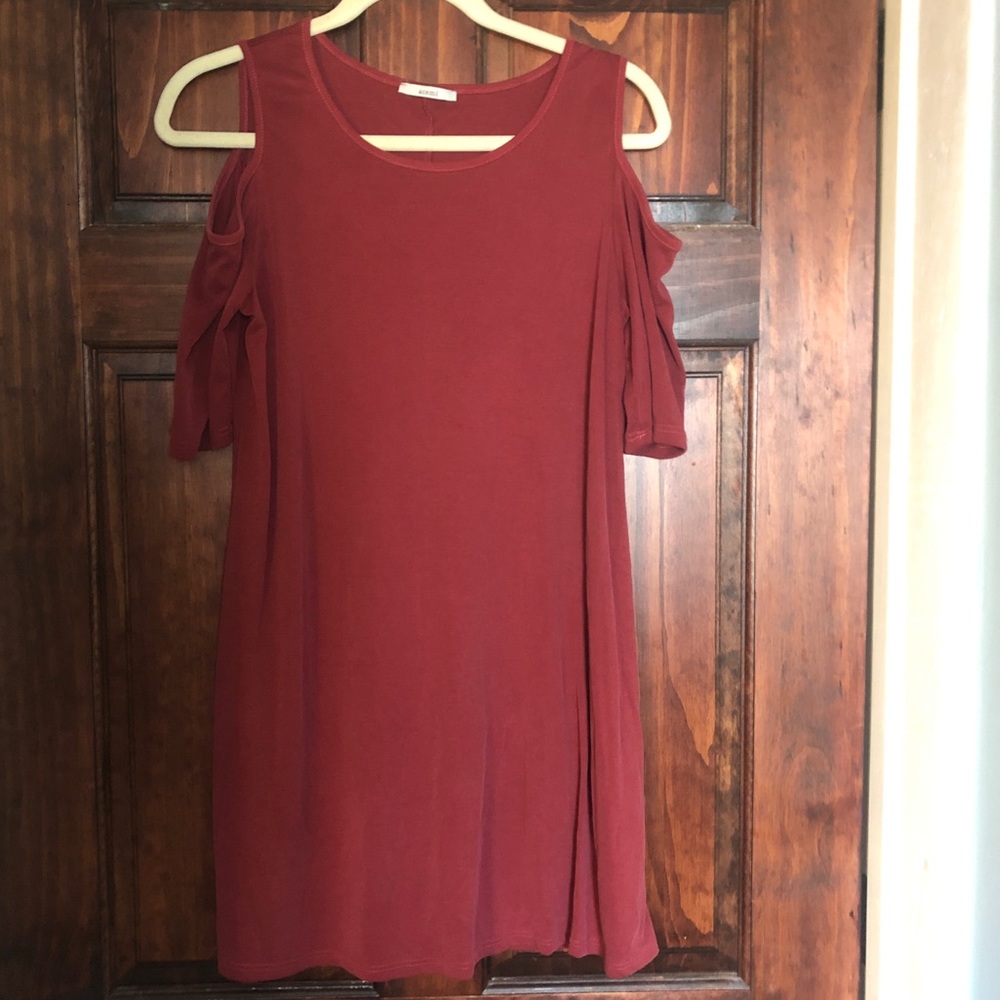 Fun summer red dress with cold shoulder